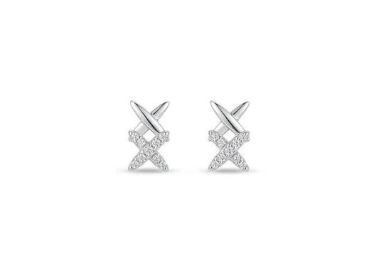 925 Sterling Silver Cubic Zircon X Shape Stud Earrings - BeadsBoatInc
