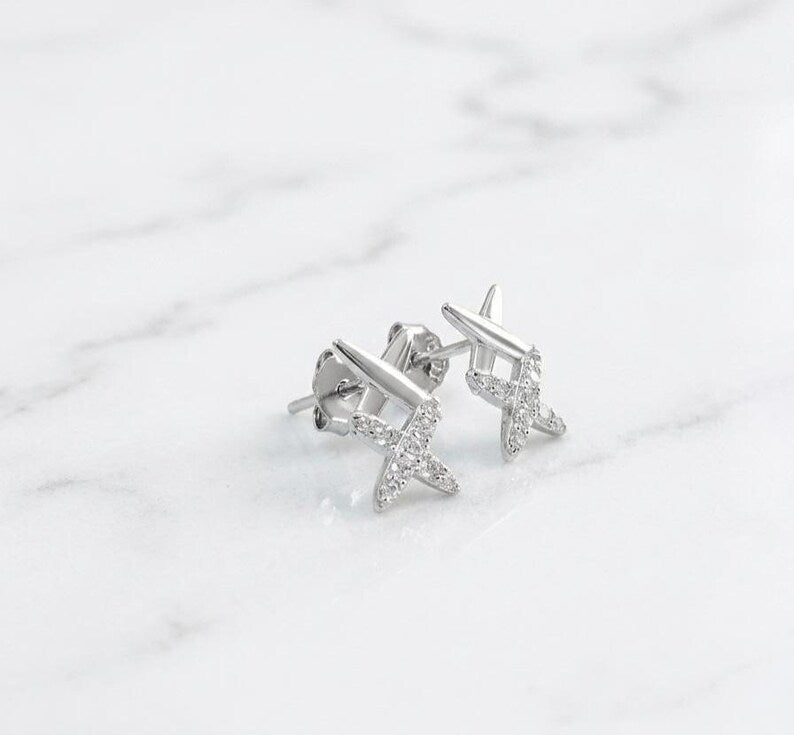 925 Sterling Silver Cubic Zircon X Shape Stud Earrings - BeadsBoatInc