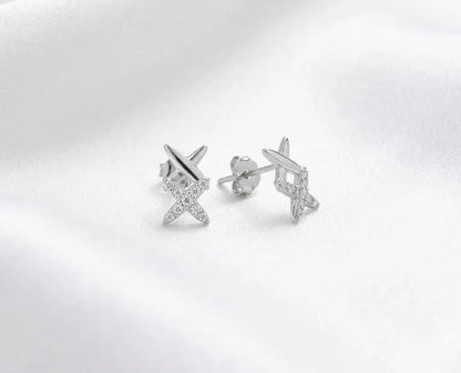 925 Sterling Silver Cubic Zircon X Shape Stud Earrings - BeadsBoatInc