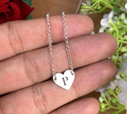 925 Sterling Silver Custom Initial Heart Pendant Necklace - BeadsBoatInc