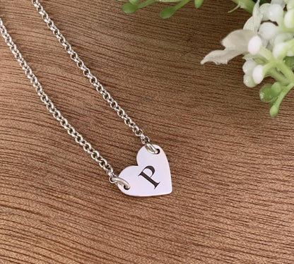 925 Sterling Silver Custom Initial Heart Pendant Necklace - BeadsBoatInc