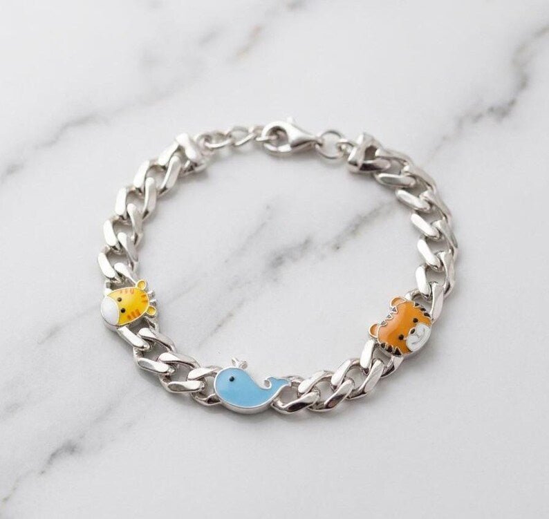 925 Sterling Silver Cute Animal Charm Kids Bracelet - BeadsBoatInc