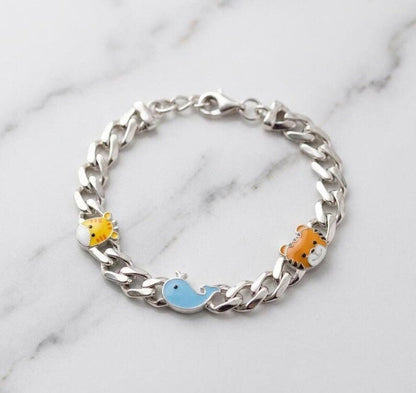 925 Sterling Silver Cute Animal Charm Kids Bracelet - BeadsBoatInc