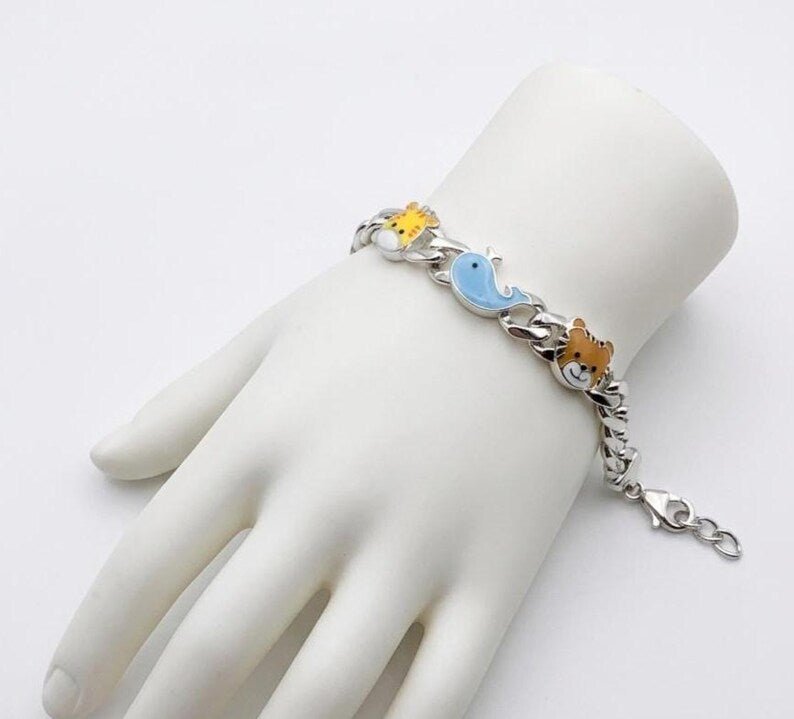 925 Sterling Silver Cute Animal Charm Kids Bracelet - BeadsBoatInc