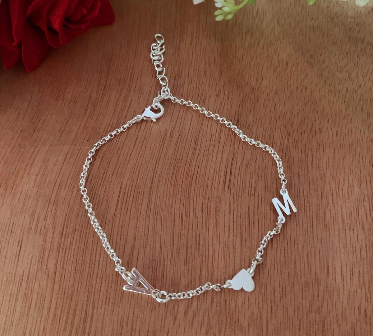 925 Sterling Silver Initial Letter Bracelet - Personalized Jewelry Gift for Her - BeadsBoatInc