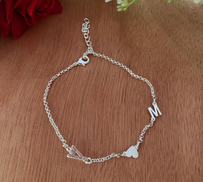 925 Sterling Silver Initial Letter Bracelet - Personalized Jewelry Gift for Her - BeadsBoatInc