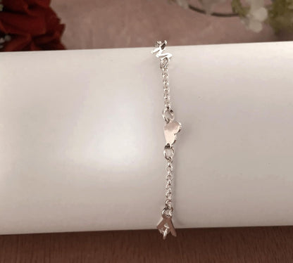 925 Sterling Silver Initial Letter Bracelet - Personalized Jewelry Gift for Her - BeadsBoatInc