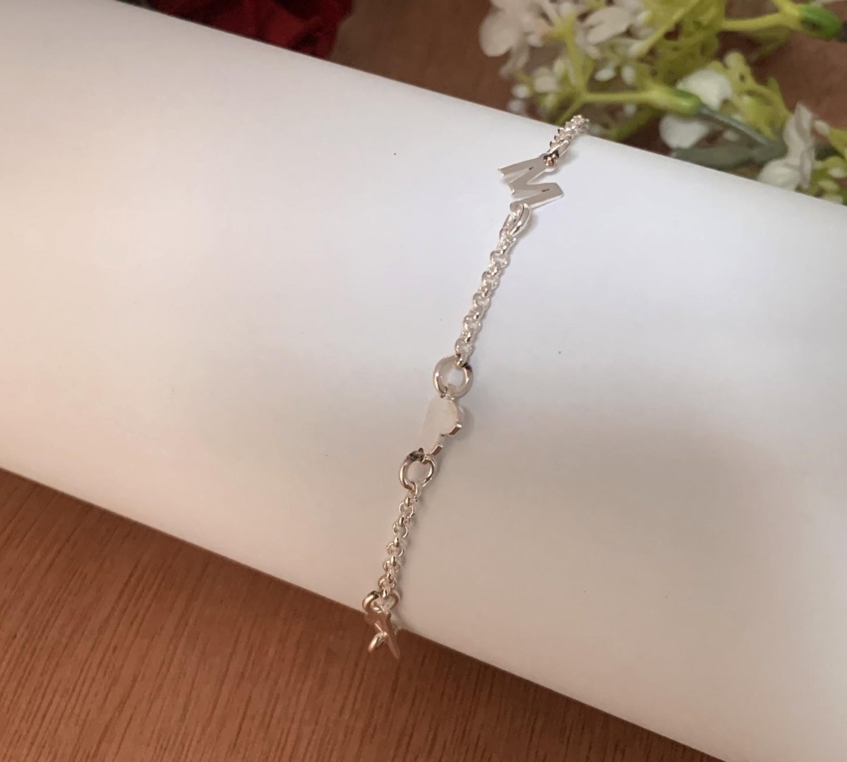 925 Sterling Silver Initial Letter Bracelet - Personalized Jewelry Gift for Her - BeadsBoatInc