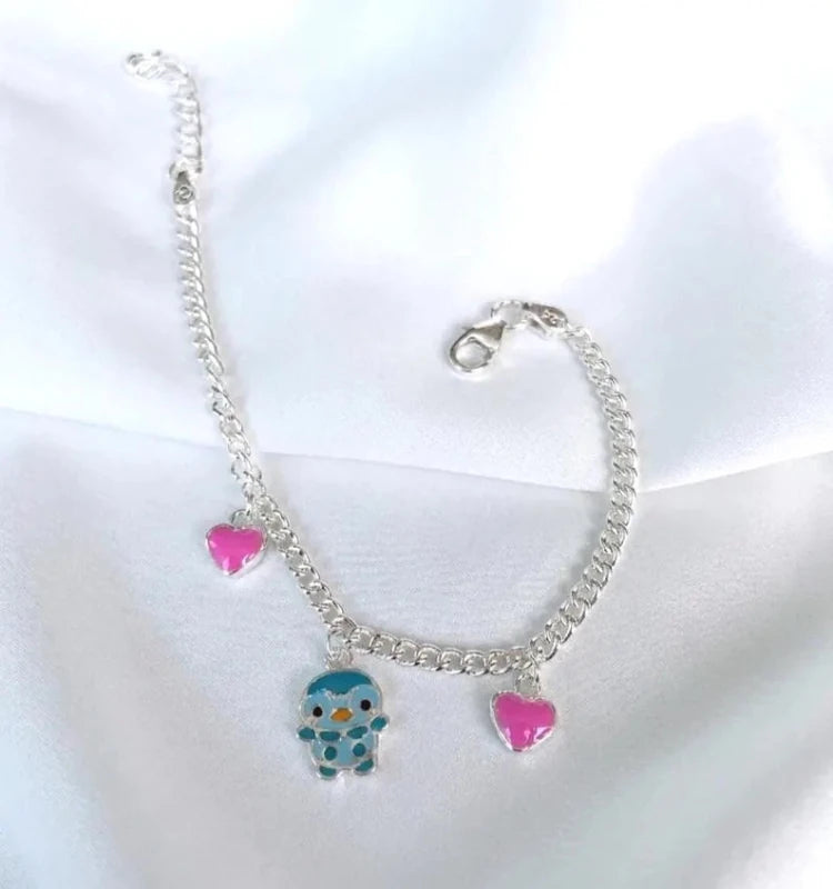 925 Sterling Silver Kids Charm Anklet - Cartoon Inspired, Cute Children Jewelry - BeadsBoatInc
