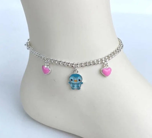 925 Sterling Silver Kids Charm Anklet - Cartoon Inspired, Cute Children Jewelry - BeadsBoatInc