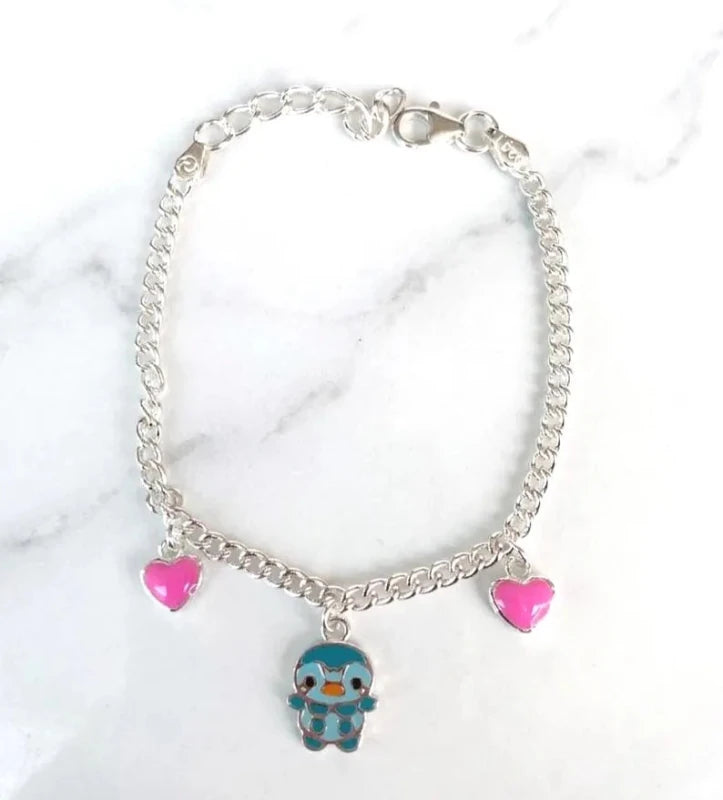 925 Sterling Silver Kids Charm Anklet - Cartoon Inspired, Cute Children Jewelry - BeadsBoatInc
