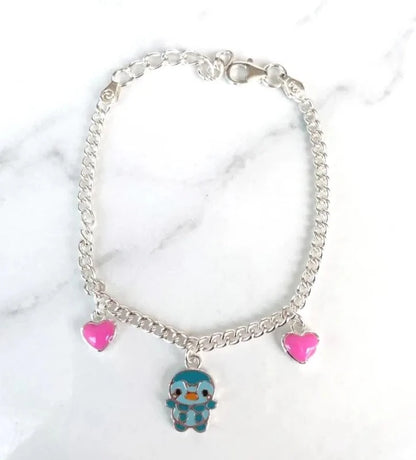 925 Sterling Silver Kids Charm Anklet - Cartoon Inspired, Cute Children Jewelry - BeadsBoatInc