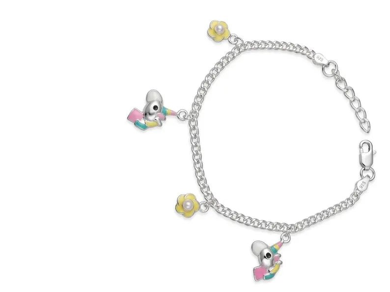 925 Sterling Silver Kids Flower Butterfly Enamel Charm Anklets - BeadsBoatInc