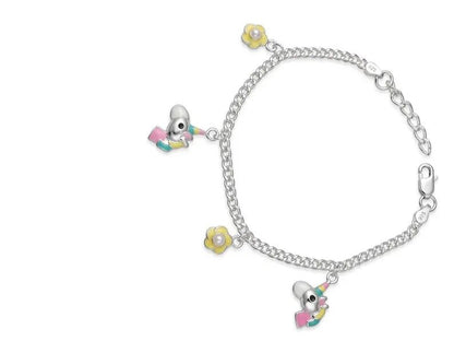 925 Sterling Silver Kids Flower Butterfly Enamel Charm Anklets - BeadsBoatInc