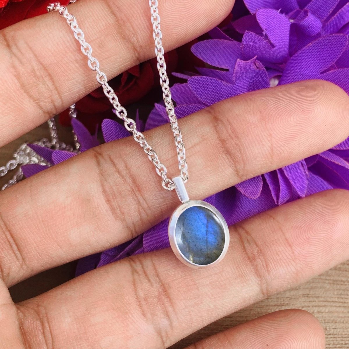 925 Sterling Silver Labradorite Pendant - Gold Plated Necklace - BeadsBoatInc