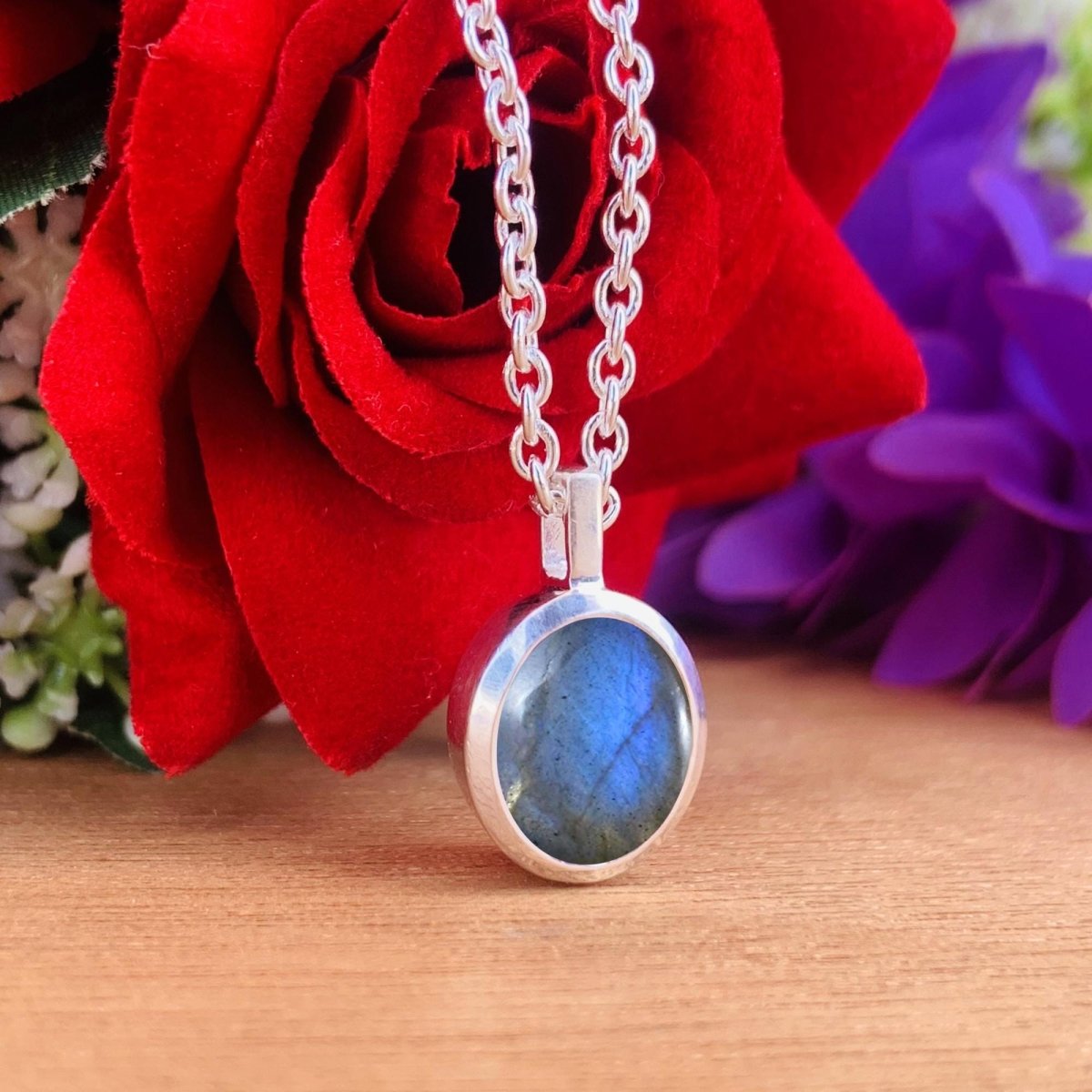 925 Sterling Silver Labradorite Pendant - Gold Plated Necklace - BeadsBoatInc