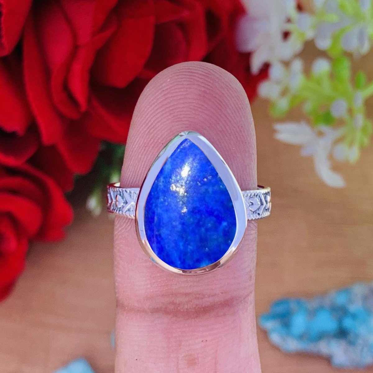 925 Sterling Silver Lapis Lazuli Pearl Statement Ring - BeadsBoatInc