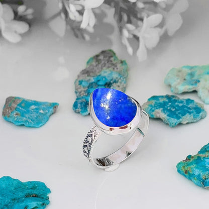 925 Sterling Silver Lapis Lazuli Pearl Statement Ring - BeadsBoatInc