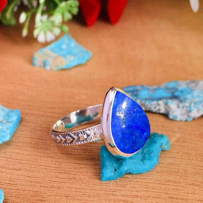 925 Sterling Silver Lapis Lazuli Pearl Statement Ring - BeadsBoatInc