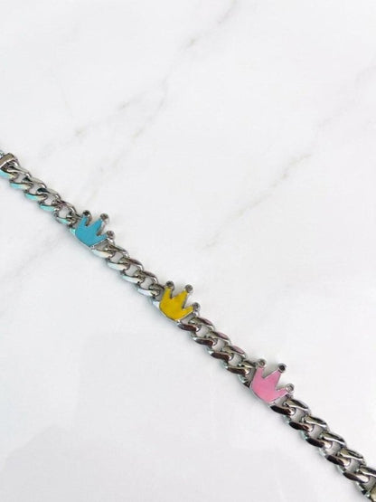 925 Sterling Silver Multicolour Enamel Crown Charms Baby Bracelet - BeadsBoatInc