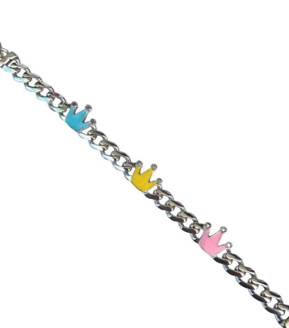 925 Sterling Silver Multicolour Enamel Crown Charms Baby Bracelet - BeadsBoatInc