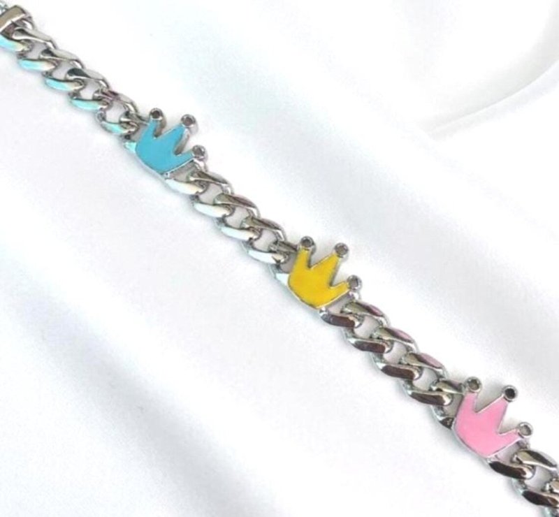 925 Sterling Silver Multicolour Enamel Crown Charms Baby Bracelet - BeadsBoatInc