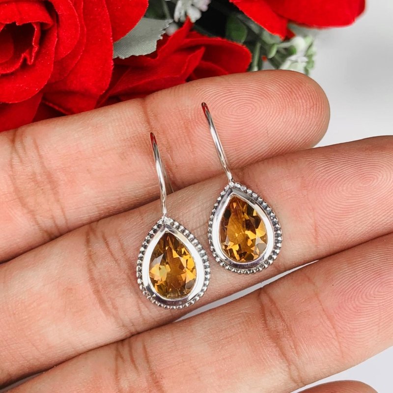 925 Sterling Silver Pear Cut Citrine Dangle Earrings - Gift for Her - BeadsBoatInc