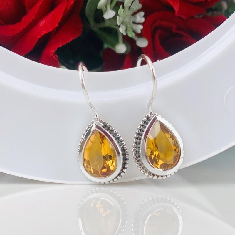 925 Sterling Silver Pear Cut Citrine Dangle Earrings - Gift for Her - BeadsBoatInc