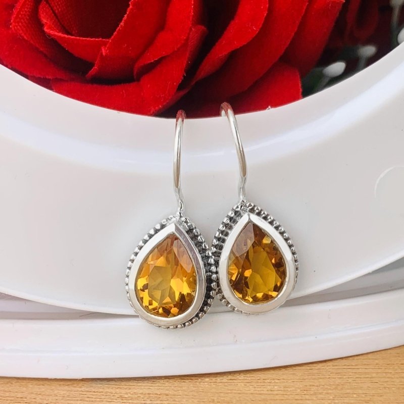 925 Sterling Silver Pear Cut Citrine Dangle Earrings - Gift for Her - BeadsBoatInc