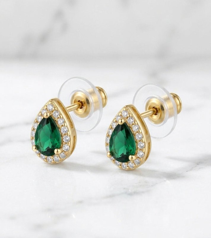 925 Sterling Silver Pear Cut Cubic Zircon Halo Stud Earrings - BeadsBoatInc