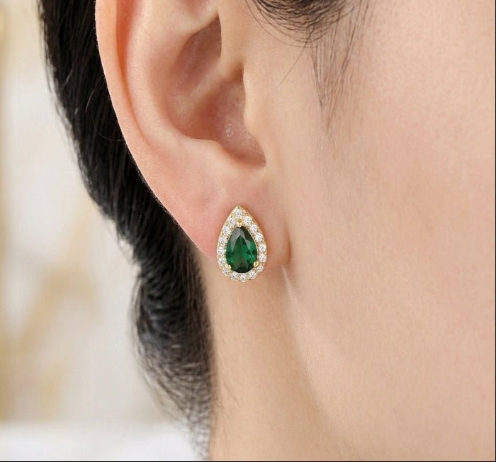 925 Sterling Silver Pear Cut Cubic Zircon Halo Stud Earrings - BeadsBoatInc