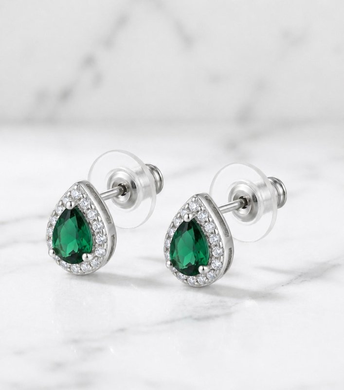 925 Sterling Silver Pear Cut Cubic Zircon Halo Stud Earrings - BeadsBoatInc