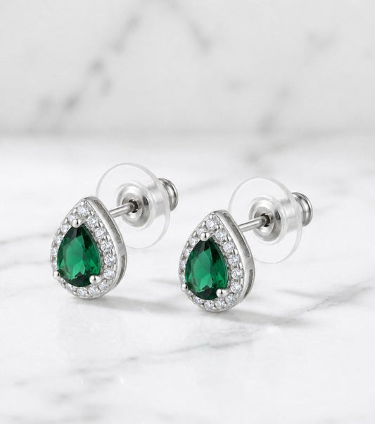 925 Sterling Silver Pear Cut Cubic Zircon Halo Stud Earrings - BeadsBoatInc