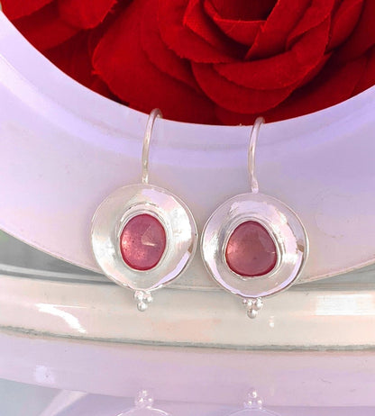 925 Sterling Silver Rose Cut Ruby Dangle Earrings - BeadsBoatInc