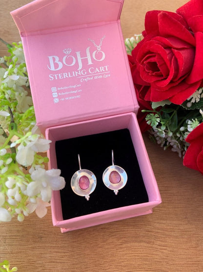 925 Sterling Silver Rose Cut Ruby Dangle Earrings - BeadsBoatInc