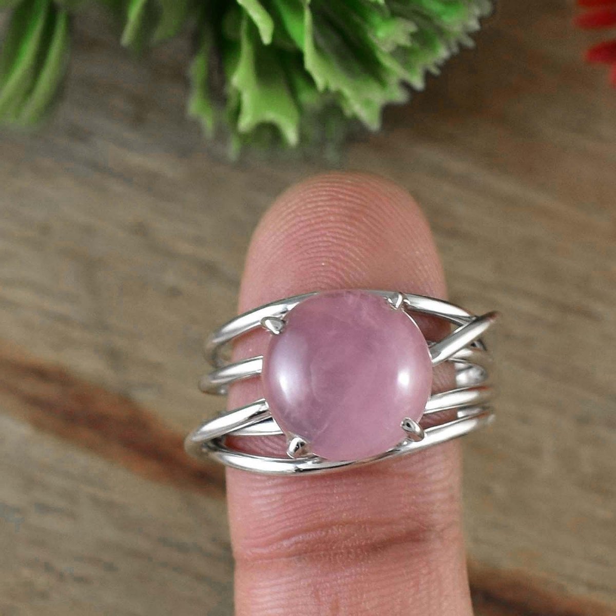 925 Sterling Silver Rose Quartz Gemstone Ring - BeadsBoatInc