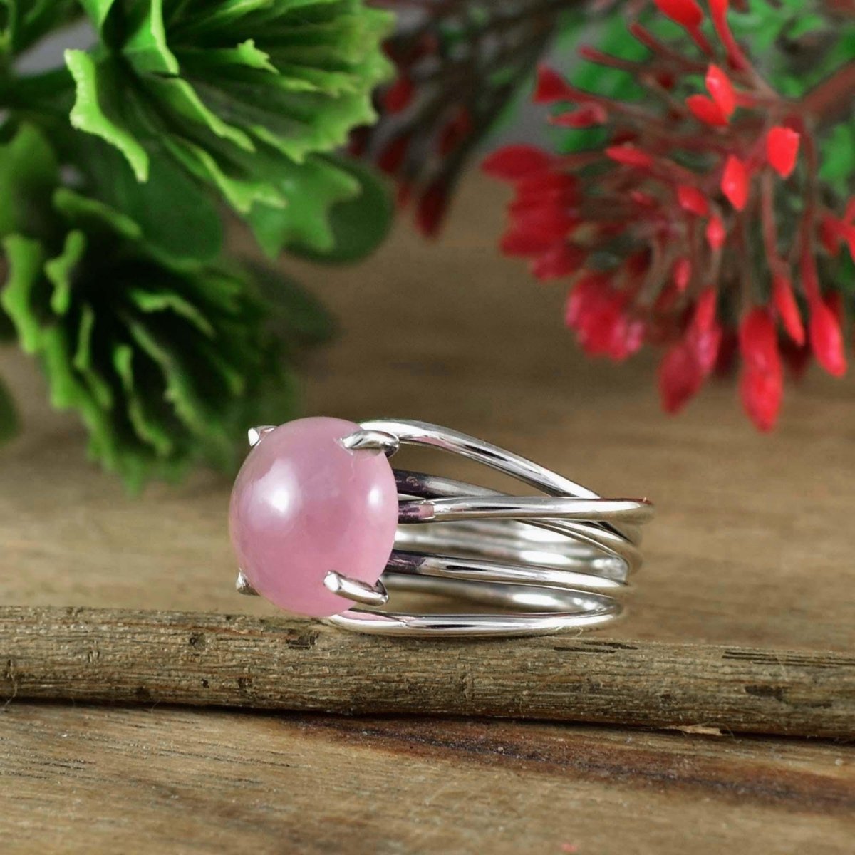 925 Sterling Silver Rose Quartz Gemstone Ring - BeadsBoatInc