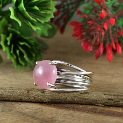 925 Sterling Silver Rose Quartz Gemstone Ring - BeadsBoatInc