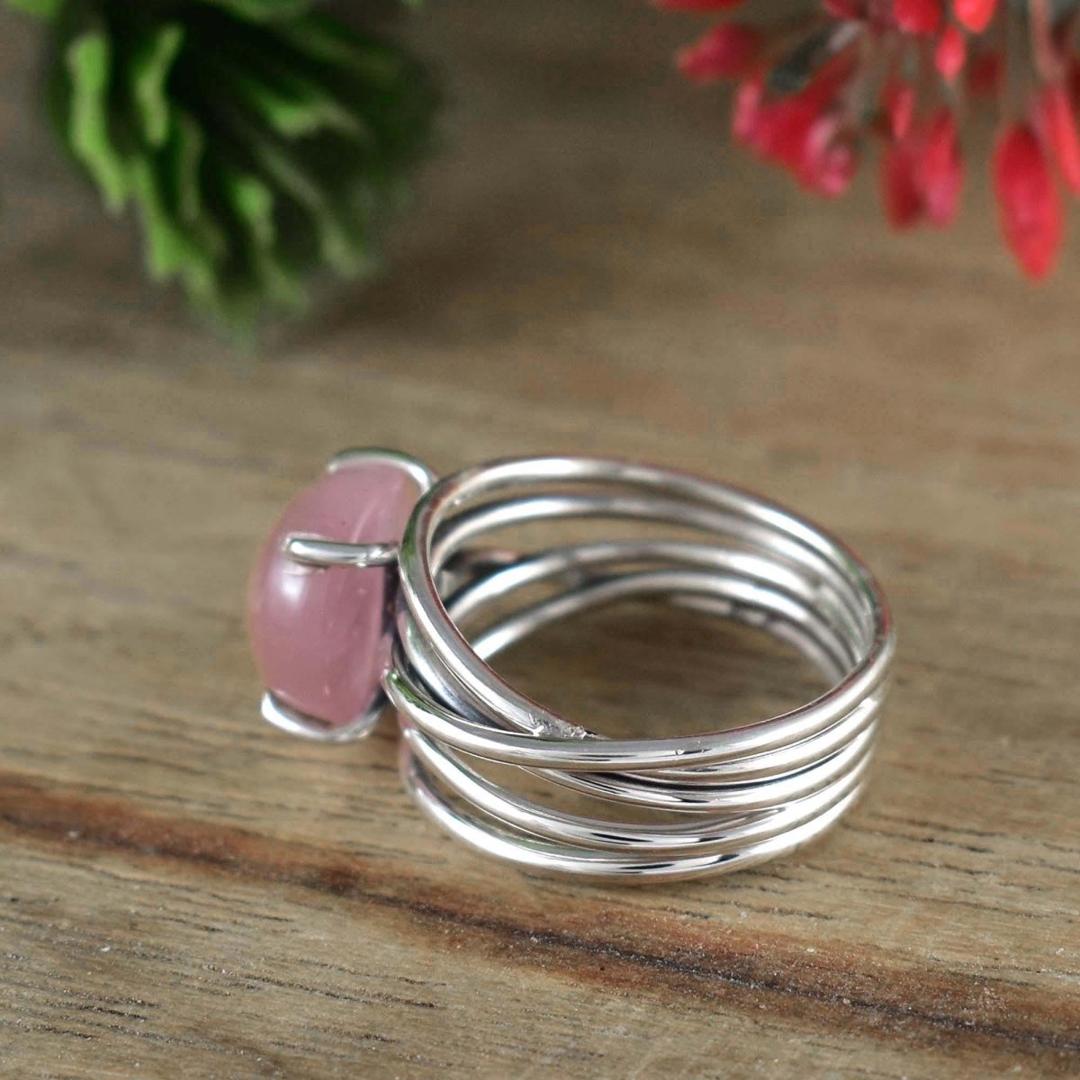925 Sterling Silver Rose Quartz Gemstone Ring - BeadsBoatInc