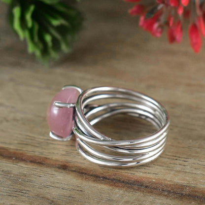 925 Sterling Silver Rose Quartz Gemstone Ring - BeadsBoatInc