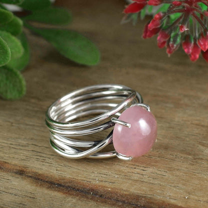 925 Sterling Silver Rose Quartz Gemstone Ring - BeadsBoatInc