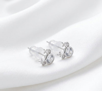 925 Sterling Silver Sparkling Cubic Zirconia Reindeer Stud Earrings - BeadsBoatInc