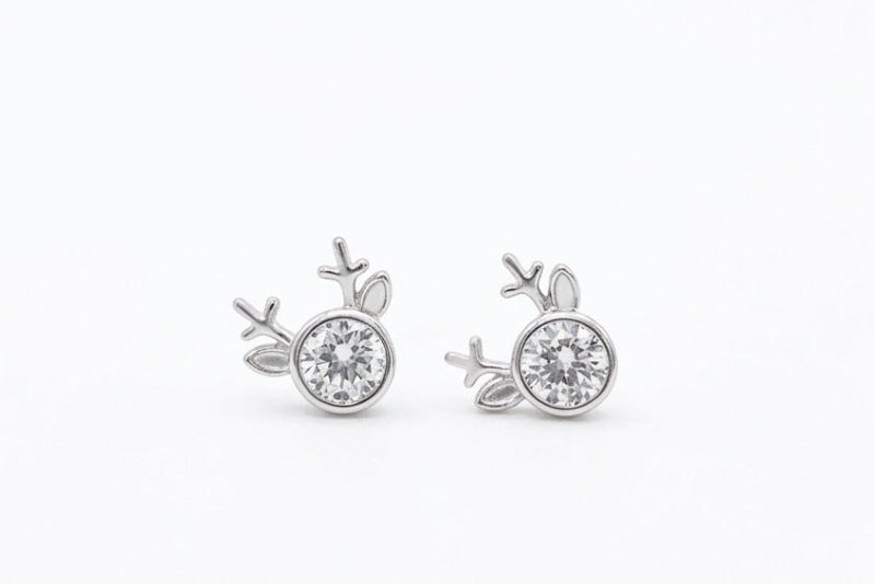 925 Sterling Silver Sparkling Cubic Zirconia Reindeer Stud Earrings - BeadsBoatInc