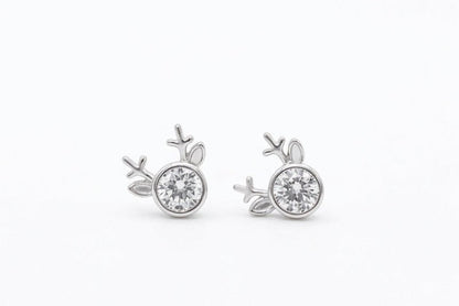 925 Sterling Silver Sparkling Cubic Zirconia Reindeer Stud Earrings - BeadsBoatInc
