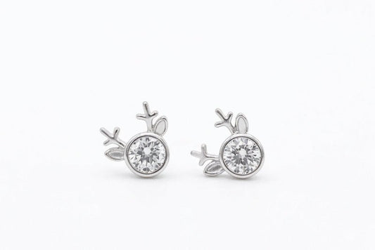 925 Sterling Silver Sparkling Cubic Zirconia Reindeer Stud Earrings - BeadsBoatInc