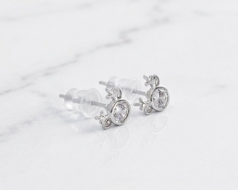 925 Sterling Silver Sparkling Cubic Zirconia Reindeer Stud Earrings - BeadsBoatInc
