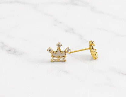925 Sterling Silver White Enamel Cubic Zircon Crown Stud Earrings - BeadsBoatInc