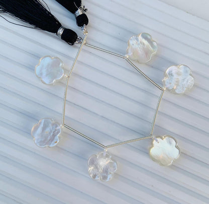 6 Pieces Natural Mother of pearl Carved Flower shape Briolette Face Drill Beads Flower Shape Gemstone Pearl for Jewelry Making Size 15mm