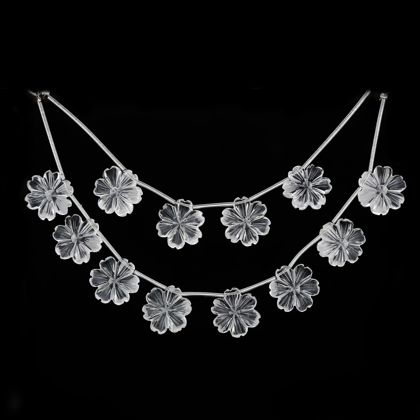 4 pc Natural Crystal Quartz Carved Flower shape Briolette Side Drill Beads ,Crystal Quartz Flower Shape Gemstone beads , clear quartz flower