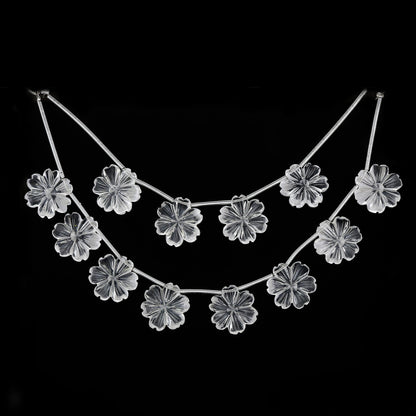 4 pc Natural Crystal Quartz Carved Flower shape Briolette Side Drill Beads ,Crystal Quartz Flower Shape Gemstone beads , clear quartz flower